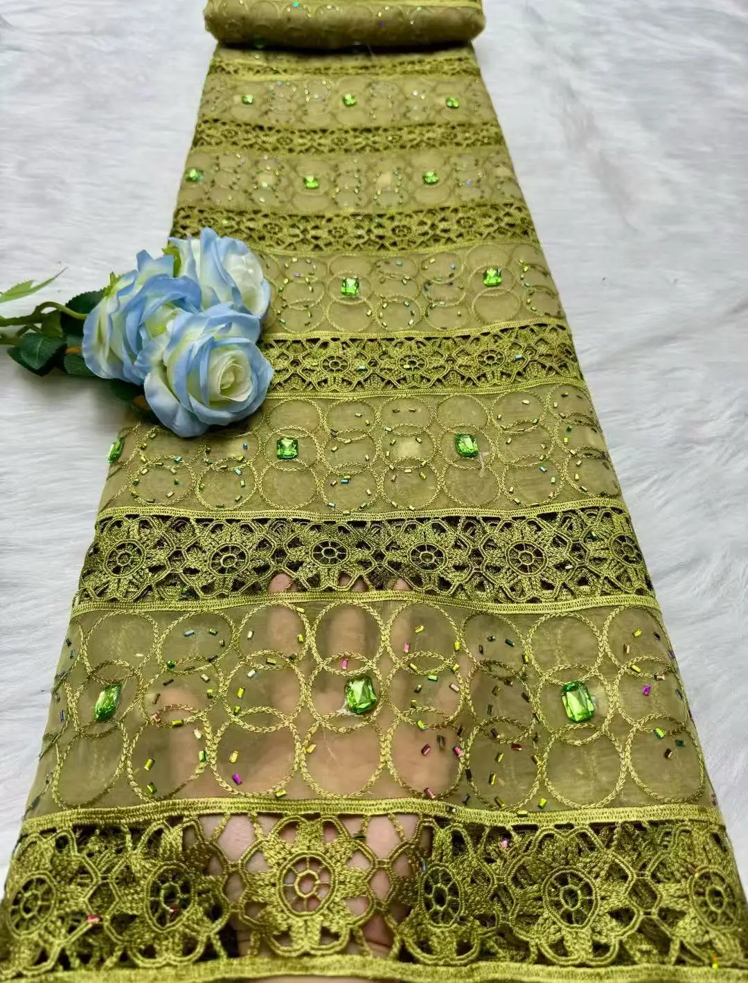 

Luxury Embroidered African Guipure Cord Lace Traditional inspired Garment Women Water Soluble Fabric Occasional Wear