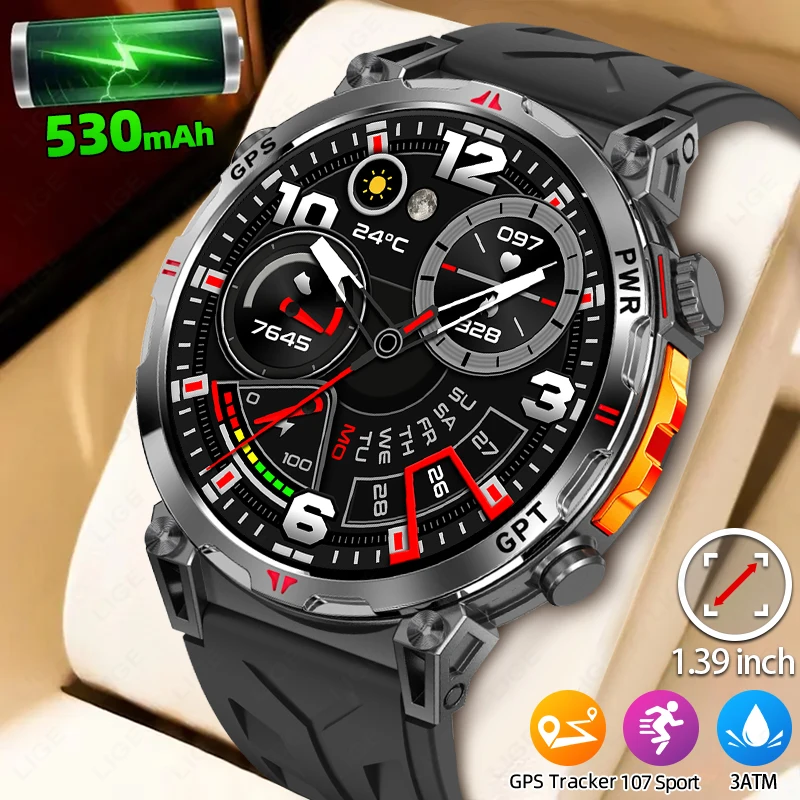 

LIGE Outdoor GPS Smart Watch Men Sport Tracker 3ATM Waterproof 530mAh Battery Heart Rate Bluetooth Call Smartwatch For Men Women