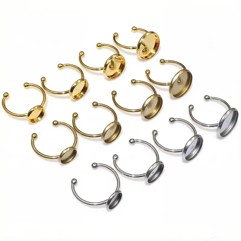 6 8 10 12 14 16 18 20mm Stainless Steel Gold Plated Adjustable Ring Settings Blank Base Fit 6-20mm Glass Cabochon Buttons Bezels