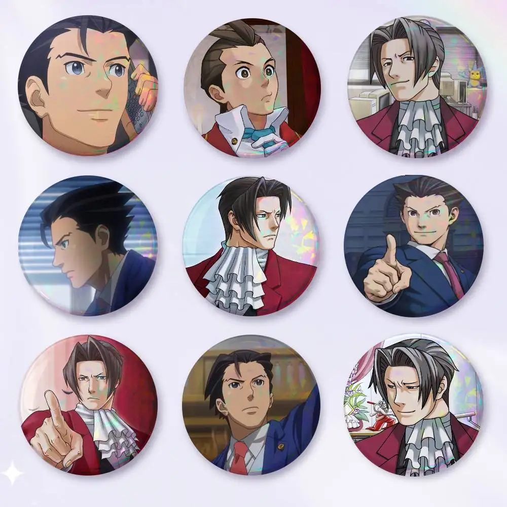 Badge de la trilogie A-Anime Phoenix Wright Ace Attorney, accessoires pour sac à dos, épingles manga, broches rondes pour vêtements, décoration de sac, cadeaux