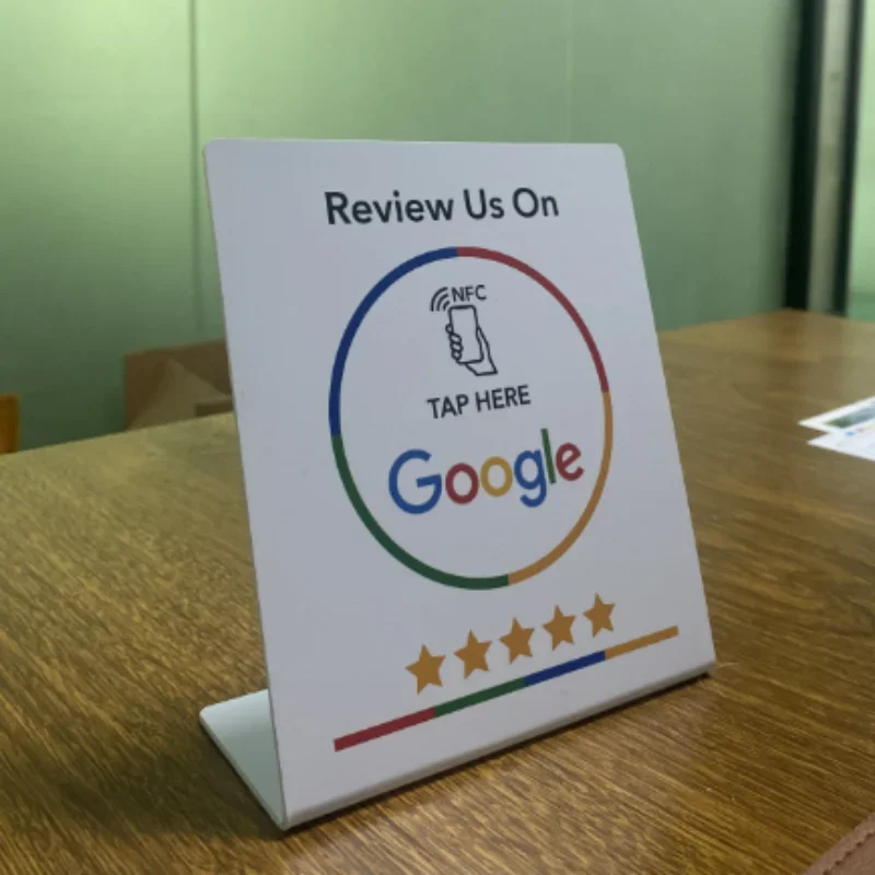 13.56Mhz programmable Google Review Card NFC station table NFC Google Reviews display bending card standing brand bracket