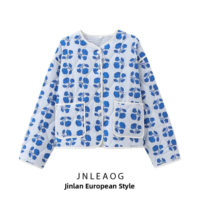 

JNLEAOG Spring New Women's Faion Design Cotton Jaet Straight Cut Polyester Long Sve round Ne Button up Girls irt