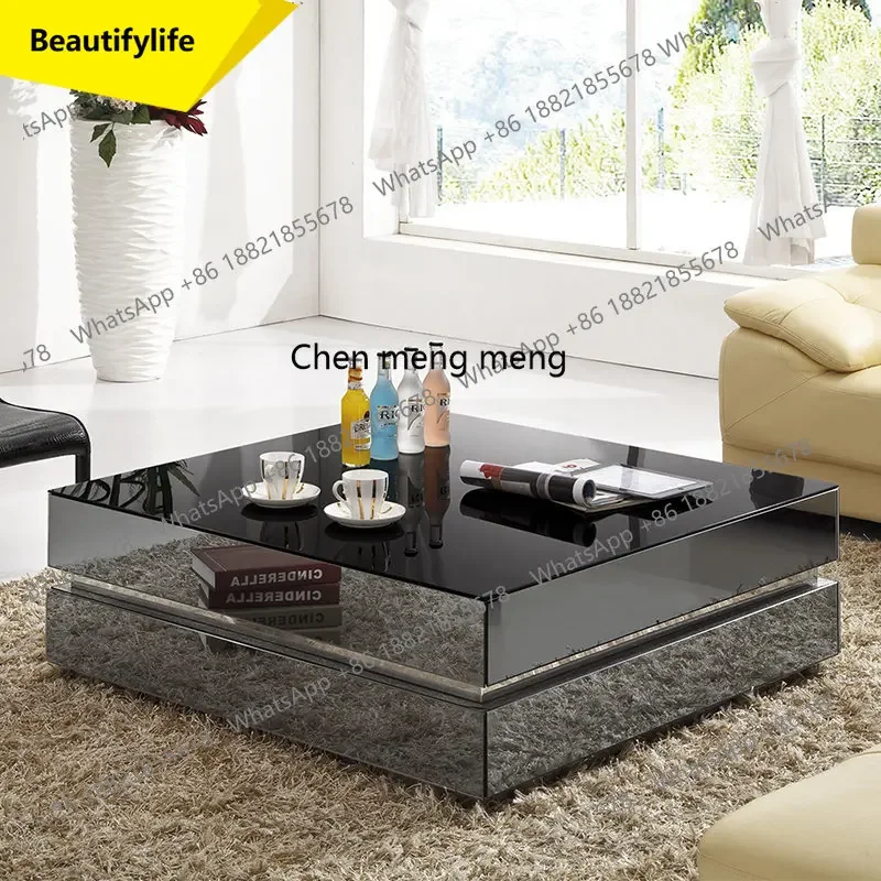 

Q181 Modern simple light luxury marble coffee table TV cabinet living room square glass coffee table