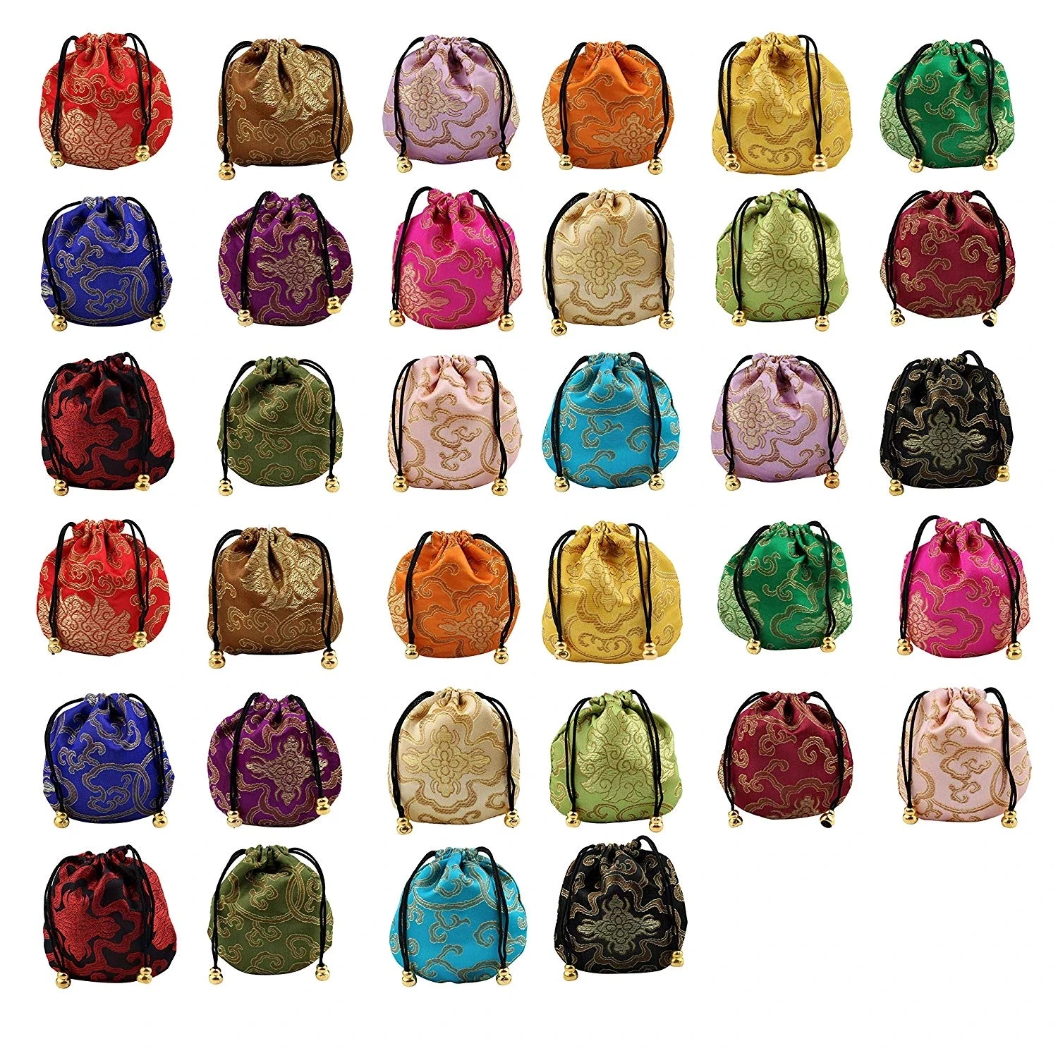 24pcs Silk Brocade Jewelry Pouch Bag Small Satin Coin Purse Chinese Brocade Embroidered Drawstring Gift Bag for Ring / Earring