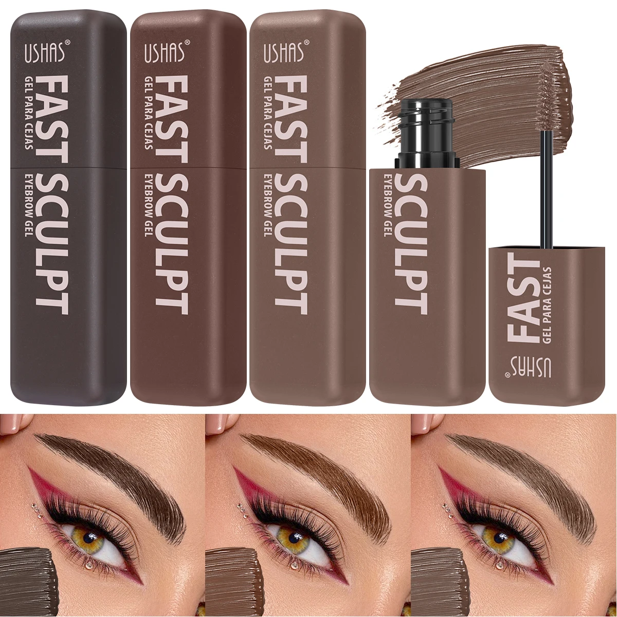 صبغة الحواجب من USHAS، تأتي مع فرشاة حواجب، مقاومة للماء والعرق، ليس من السهل أن تتلاشى، إعداد سريع، حواجب طبيعية #1