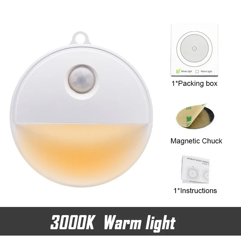 Luz noturna sem fio com sensor de luz corporal humana, 1-5 peças, 0.5w, 4.5v, branco quente para guarda-roupa, corredor, escadas, acessório de cozinha, luz noturna