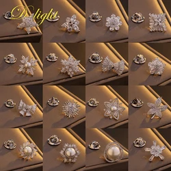 Exquisite Crystal Snow Collar Pin Luxury Brooch Inlaid Pearl Zircon Corsage Blouse Lapel Pin Bag Suit Collar Buckle Accessories