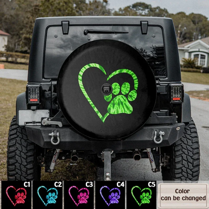 Paws Love Heart Car decor, Camping Lover Great Gift, Spare Tire Cover For Car, Car Accessories, Spare Tire Cover, Valentine gift