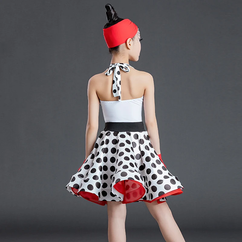 Children's Latin Dance Costumes Girls'polka Dot Performance Costumes Professional Sets Dance Performance Costumes Large Skirts
