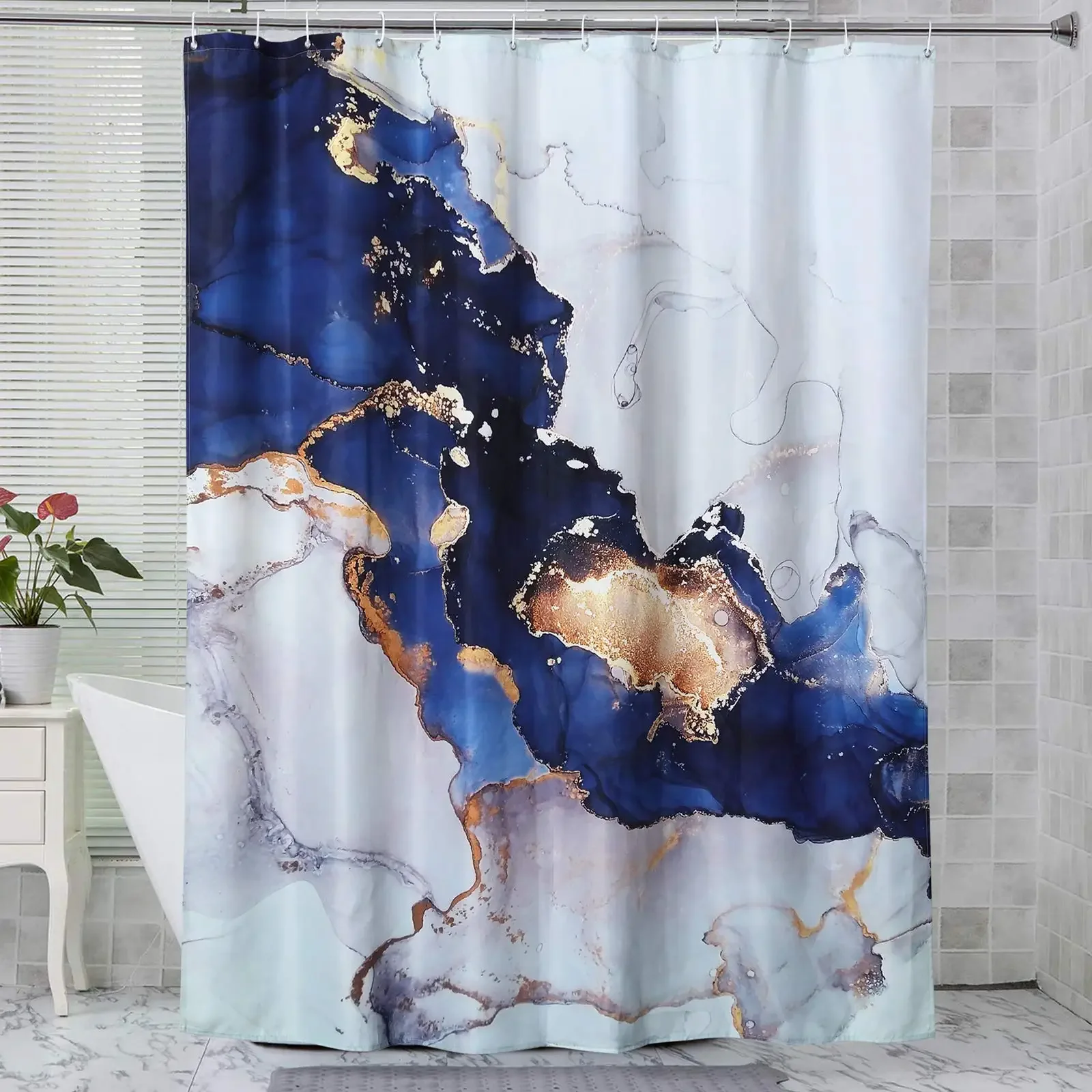 Grey Gold Marble Ink Texture Shower Curtain Set Abstract Modern Shower Curtain for Bathroom Decor Waterproof Washable Fabric