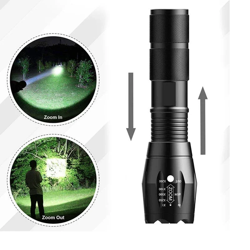 

Portable T6 ultra -bright flashlight with 5 brightness mode waterproof batteries with powerful outdoor open open camp flash