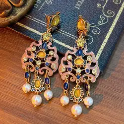 European and American vintage fringe pearl hollow earrings