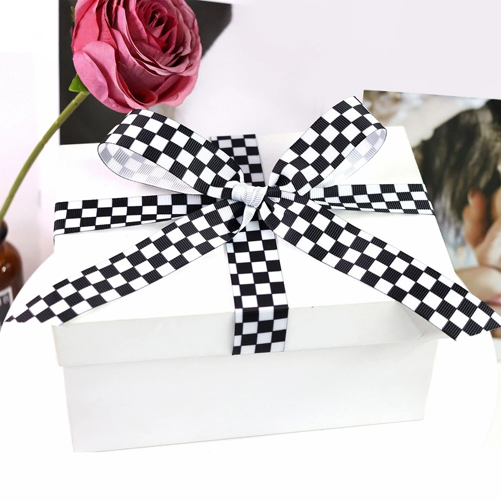 5 Yards 10/22/38mm Schwarz Weiß Kariertes Band DIY Handwerk Verpackung Für Hochzeit Blume Handgemachte Schleife geschenk Box Verpackung Party Decor – Detail 5
