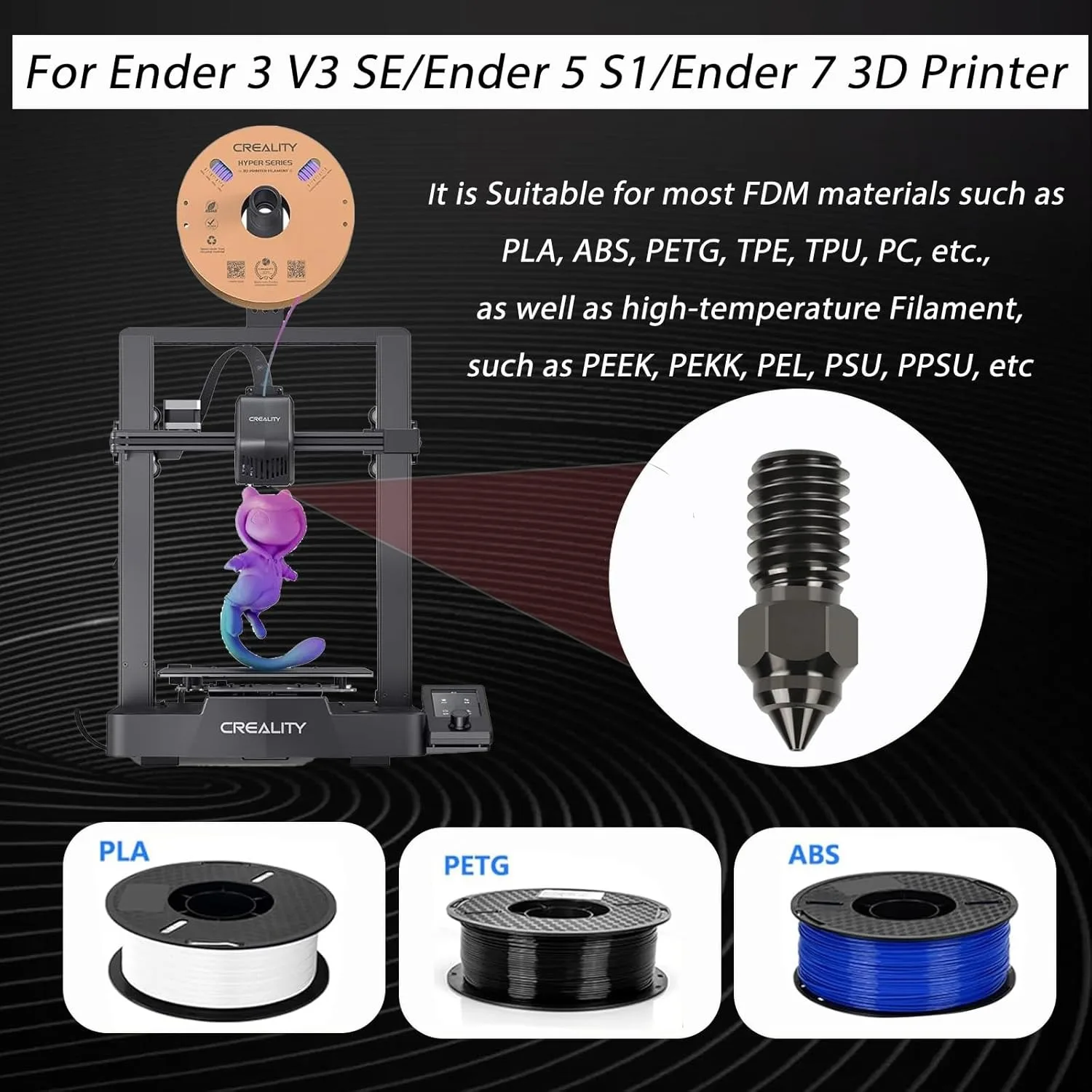 Creality Ender 3 V3 SE Hardened Steel Nozzles 5PCS 0.4mm High-Speed Printing High Flow Extruder Nozzles 3d Printer Accessories 5