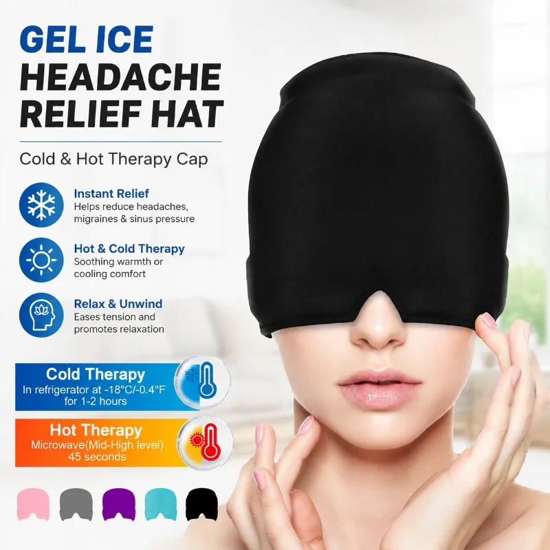 Bonnet rafraîchissant en hydrogel pour thérapie par compresse chaude et froide, bandeau extensible pour le soulagement et le soin, couvre-yeux réutilisable, chapeau en gel apaisant
