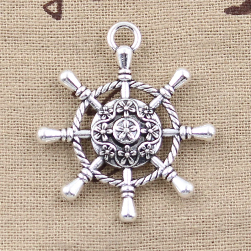 5pcs Charms Hollow Rudder Helm 40x34mm Antique Bronze Silver Color Pendants DIY Crafts Making Findings Handmade Tibetan Jewelry