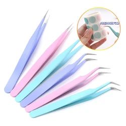 2Pcs Macarons Color Stainless Steel Tweezers Straight&Curved Pointed Tweezers for DIY Nail Sticker/Rhinestone Jewelry Nail Tools