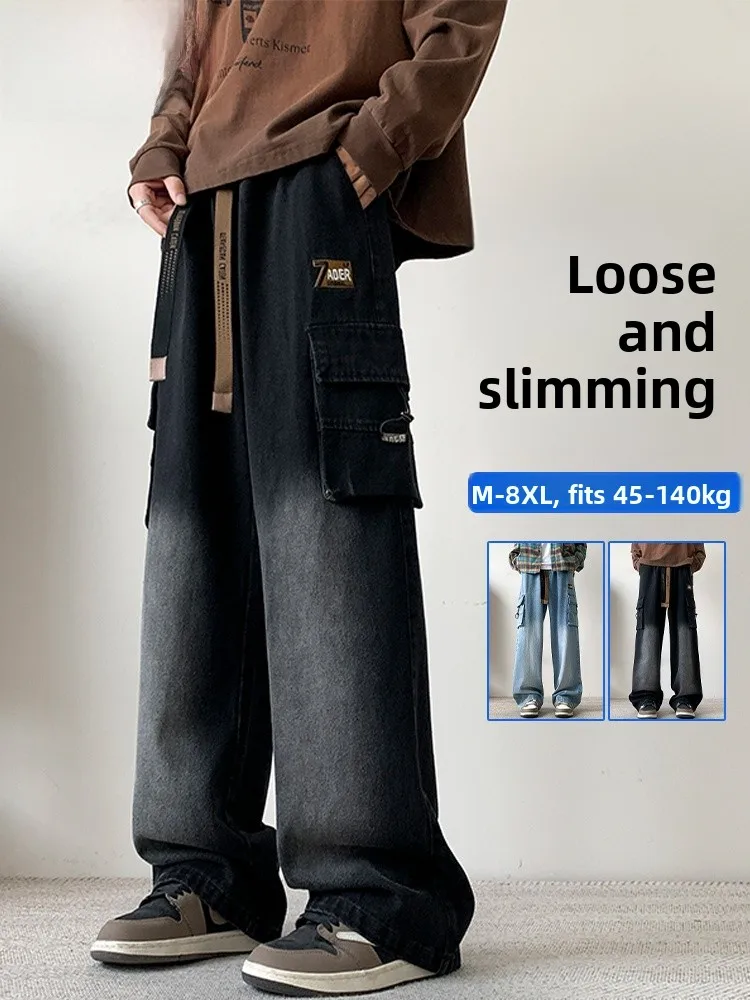 

Мужские джинсы MoChao American Style: весенне-осенние, свободного кроя, больших размеров, повседневные брюки, прямые штанины, теплые, из смесового хлопка