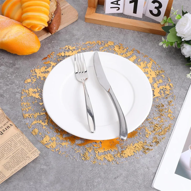 10/100 Stück Einweg-Tischsets in Gold, runde Tischsets aus Metallfolie in Gold, Tischdeckendekorationen für Hochzeiten, Partys, Familienessen – Detail 4