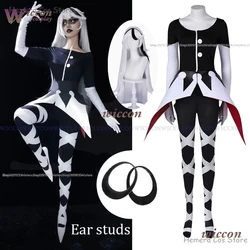 Hazzbin Carmilla Carmine Cosplay Costume Anime Hotel Carmilla  Cosplay Uniform Nail Demon Halloween Party Women Fancy Suit Wig