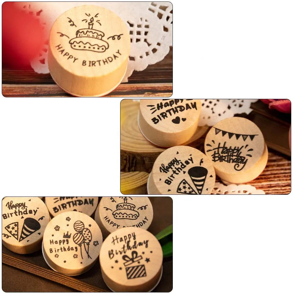 6 pçs criativo festa selos selo de madeira cores sortidas para diário planejador artesanal estilo vintage diy arte