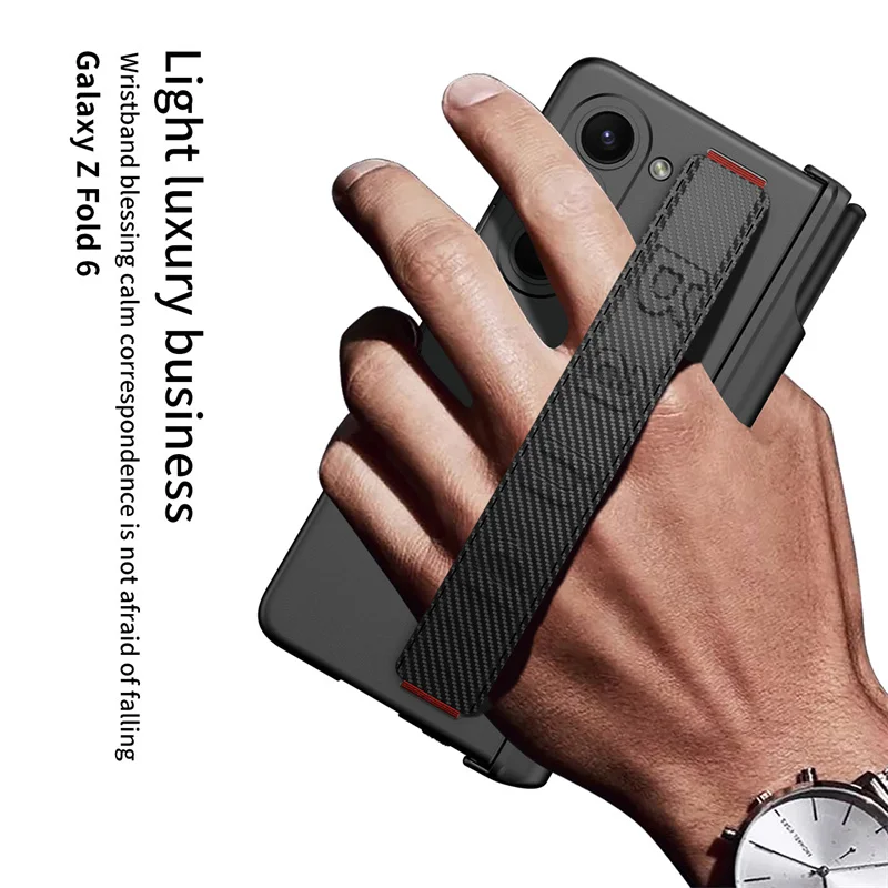 With Wrist Strap Pen Holder Case For Samsung Galaxy Z Fold 6 5 4 3 Fold4 Fold5 5G Cover With Screen Glass Pen Slot Hard Case - Image 2