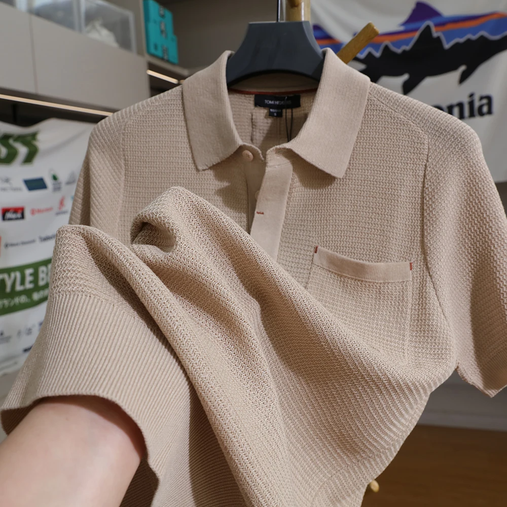 

Luxury Knitted Linen Shirt Comfortable Breathable Short Sleeve Men's Fashion Urban Style Casual Leisure Single Color