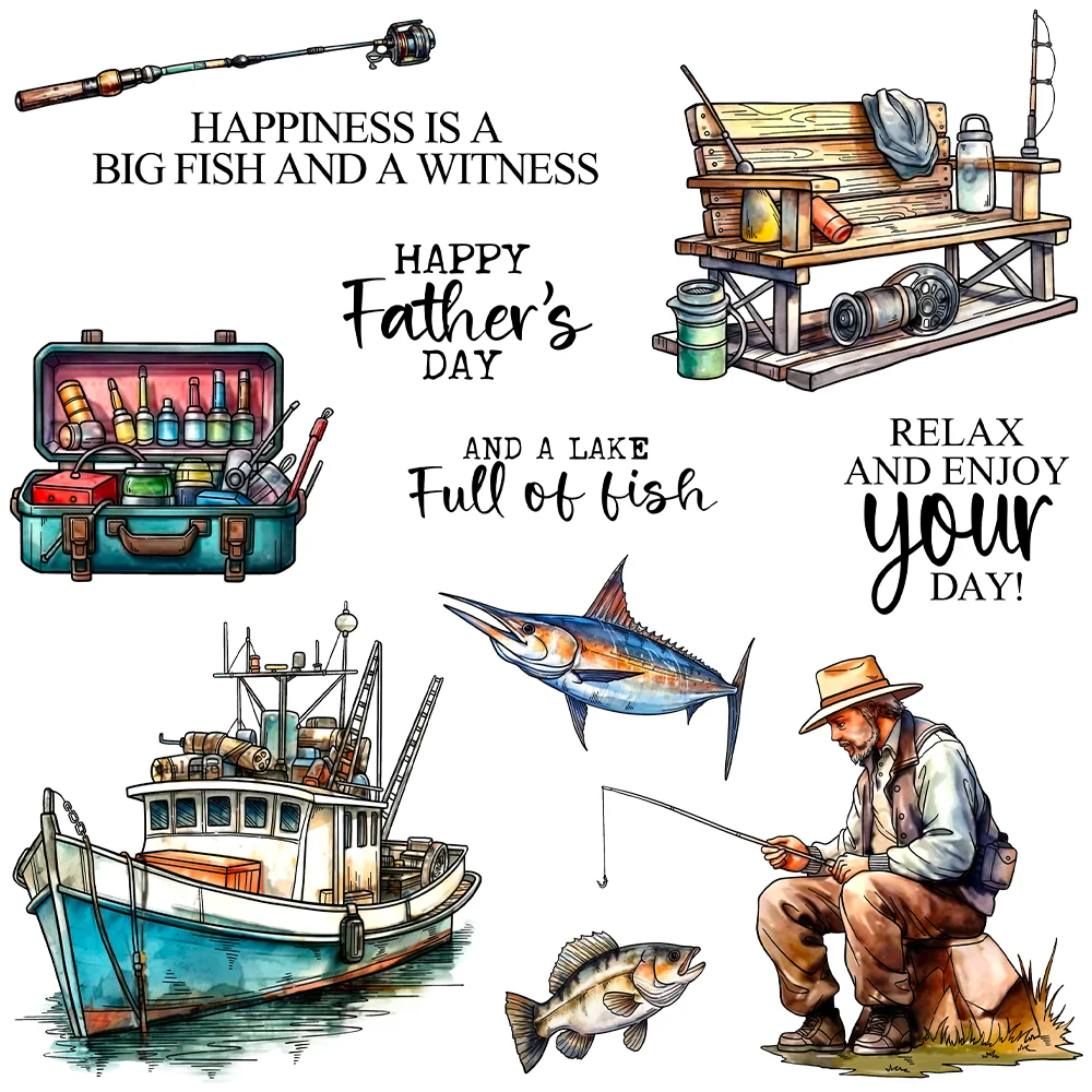 Mangocraft Fishing Accessories And Boat Clear Stamps Father's Day DIY Scrapbooking Supplies Silicone Stamp For Card Albums Decor