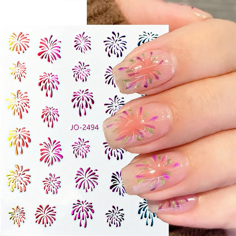 Holografisch Vuurwerk Nail Art Stickers Laserontwerp Goud Zilver Kleurrijk Vuurwerk Schuifregelaars Nieuwe Jaar Manicure Decors LEBJO-2494