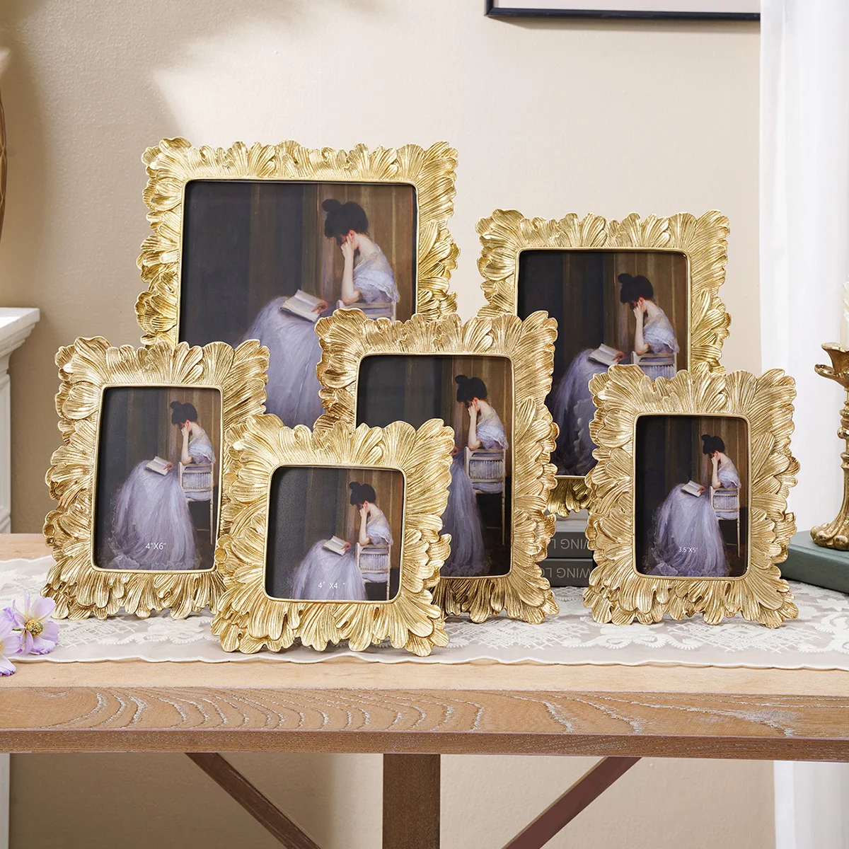 

1 шт., декоративная фоторамка с золотым пальмовым листом в европейском стиле, подходит для семейного фотодисплея и украшения реквизита для съемки