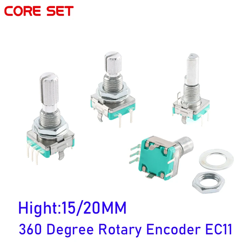 5PCS/Lot EC11 Rotary Encoder 15mm 20mm Plum Blossom Shaft D Half Shaft with Switch Digital Potentiometer 20 Bit Pulse