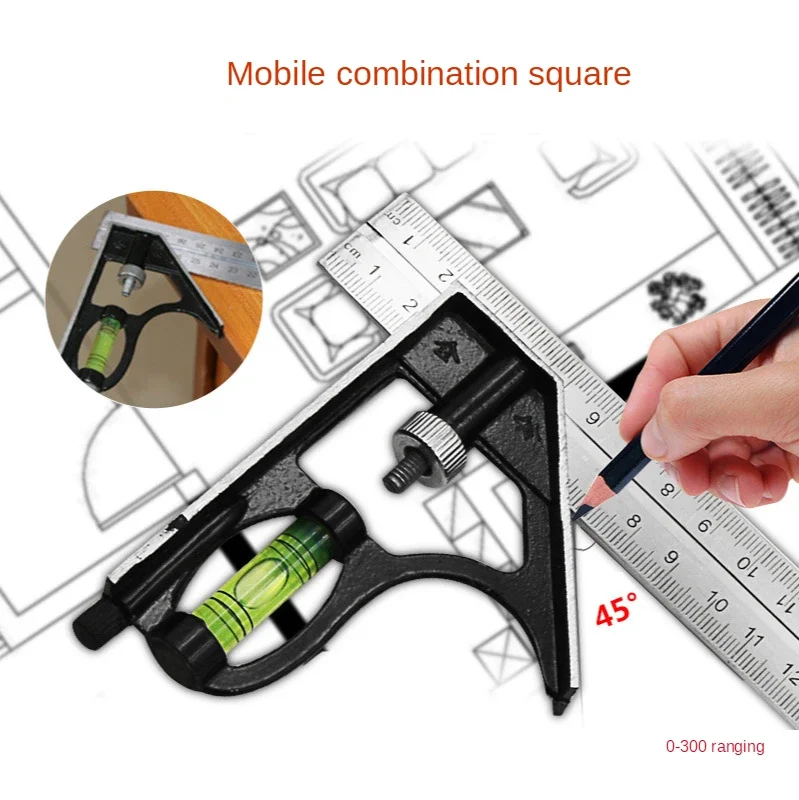 300mm Stainless Steel Angle Combination Square Ruler Mobile Horizontal Movable 45Degree Right Carpenter Woodworking Level Moving