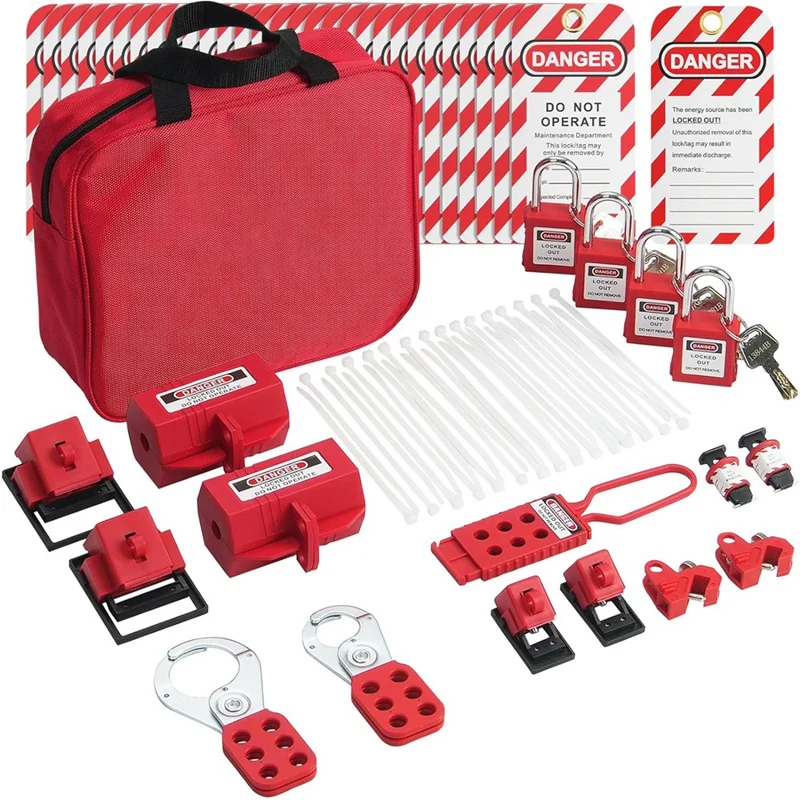 Electrical Lockout Tagout Kit, 47 PCS Safety Lotokit Circuit Breaker Lockouts, For Industrial, Electric Power