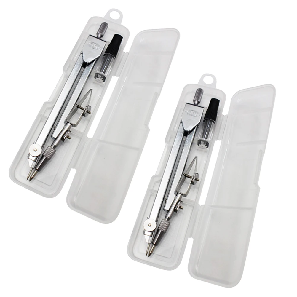 2Pcs Drawing Compasses Metal Plastic Anti Rust School Office Supplies Kids Geometry Math Design Drafting Tools Circle Maker
