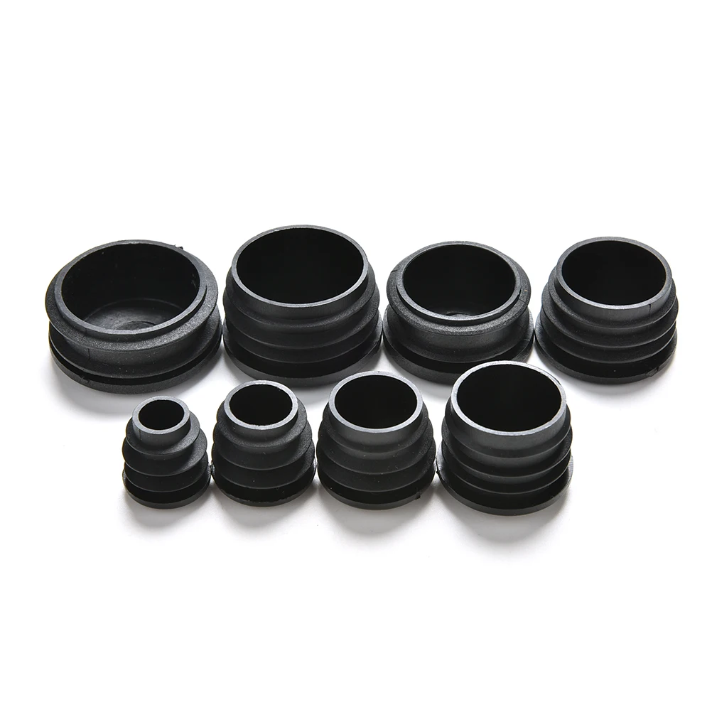 10Pcs/lot New Plastic Furniture Leg Plug Black Round Steel Pipe Tube Blanking End Caps Insert Plugs16-35mm Decorative Dust Cover