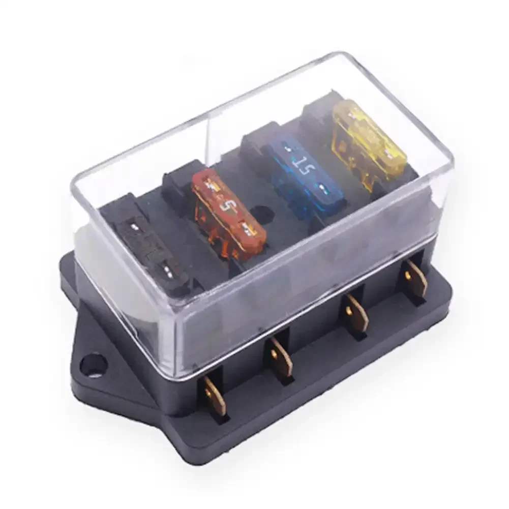 4 Way Car Boat Fuse Box Holder with 4 Fuse Blades Fuse Holder Block for Automotive Cars SUV Boats Marine Truck Car Accessories