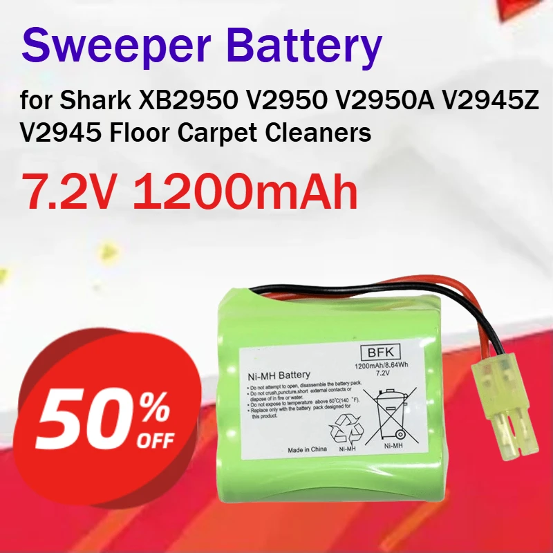 7.2V 1200mAh Replacement Battery for Shark XB2950 V2950 V2950A V2945Z V2945 Floor Carpet Cleaners Number of cycles: 1000