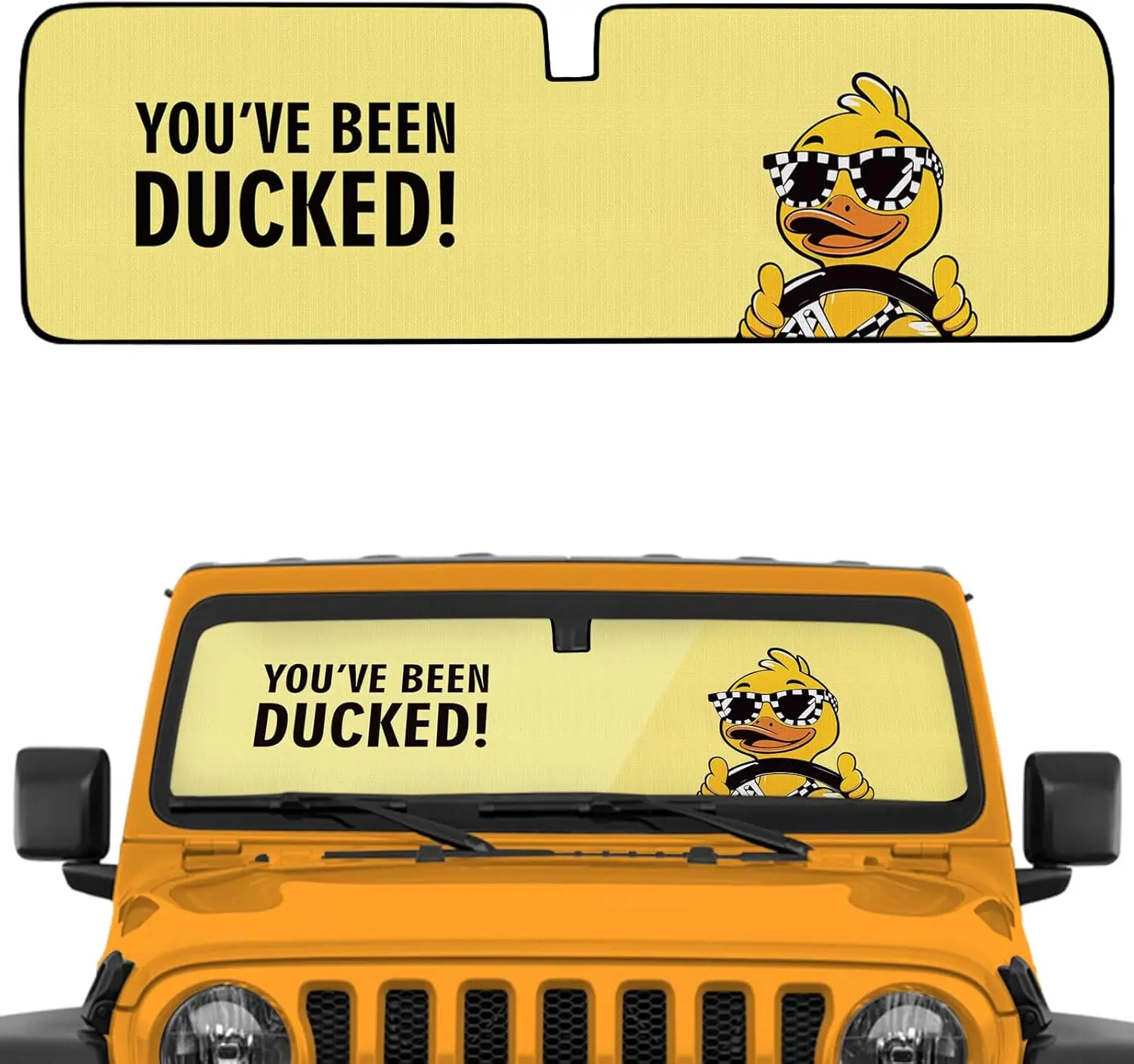 

Duck Windshield Sun Shade, Cute Shade Heat Shield，51.57 in *16.14 in, Compatible with JK JKU TJ 2 Door / 4 Door. (Yellow)