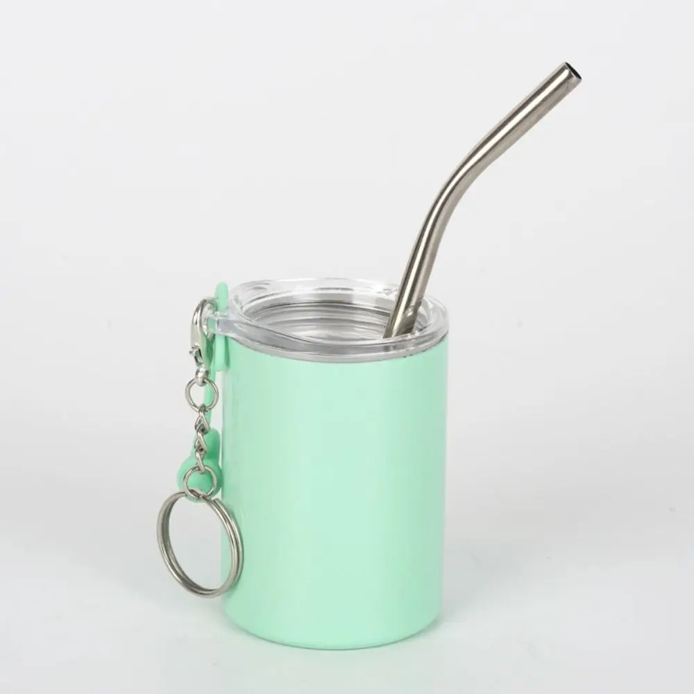 Stainless Steel Water Cup Keychain Shot Glass Coffee Cup Straw Cup Keyring Decoration Leak-proof Drinking Cup Pendant