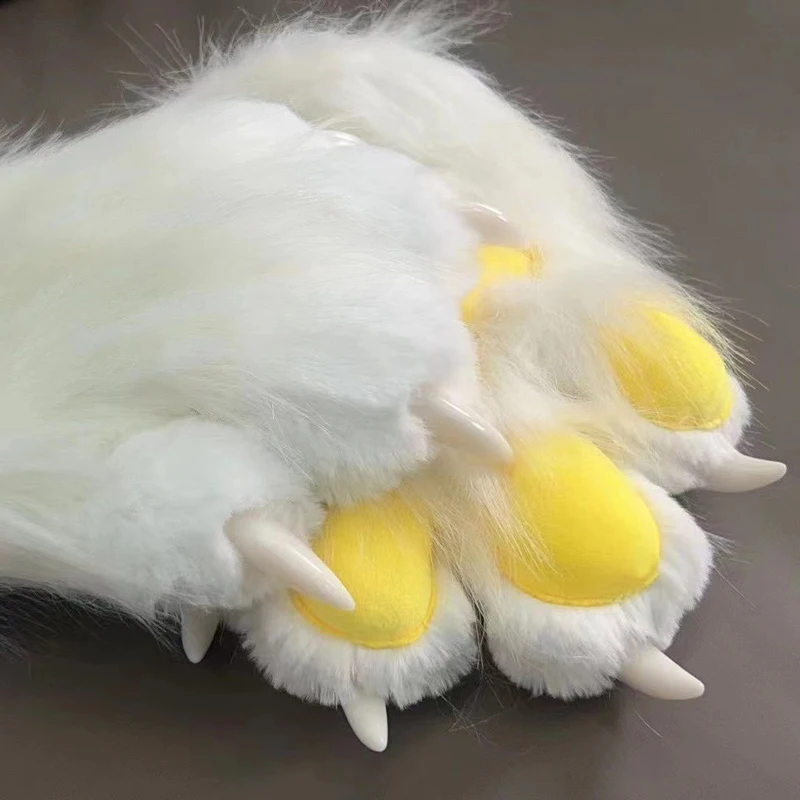 Cartoon Fluffy Paw Gloves Furry Squeaky Kig Fursuit Kigurumi Plush Cat Paw Gloves Cat Claw Mitten Party Roleplay Cosplay Costume