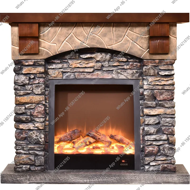 A-MX European Stone Mantel Fireplace Cabinet, Imitation Stone Fireplace Decoration Heating Core 1.2/1 Meters