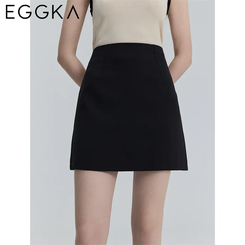 EGGKA High Waist Mini Skirts Office Lady Commute A-line Skirts Pure Color Slim Fit Skirt for Women Basic Fashion Short Skirts