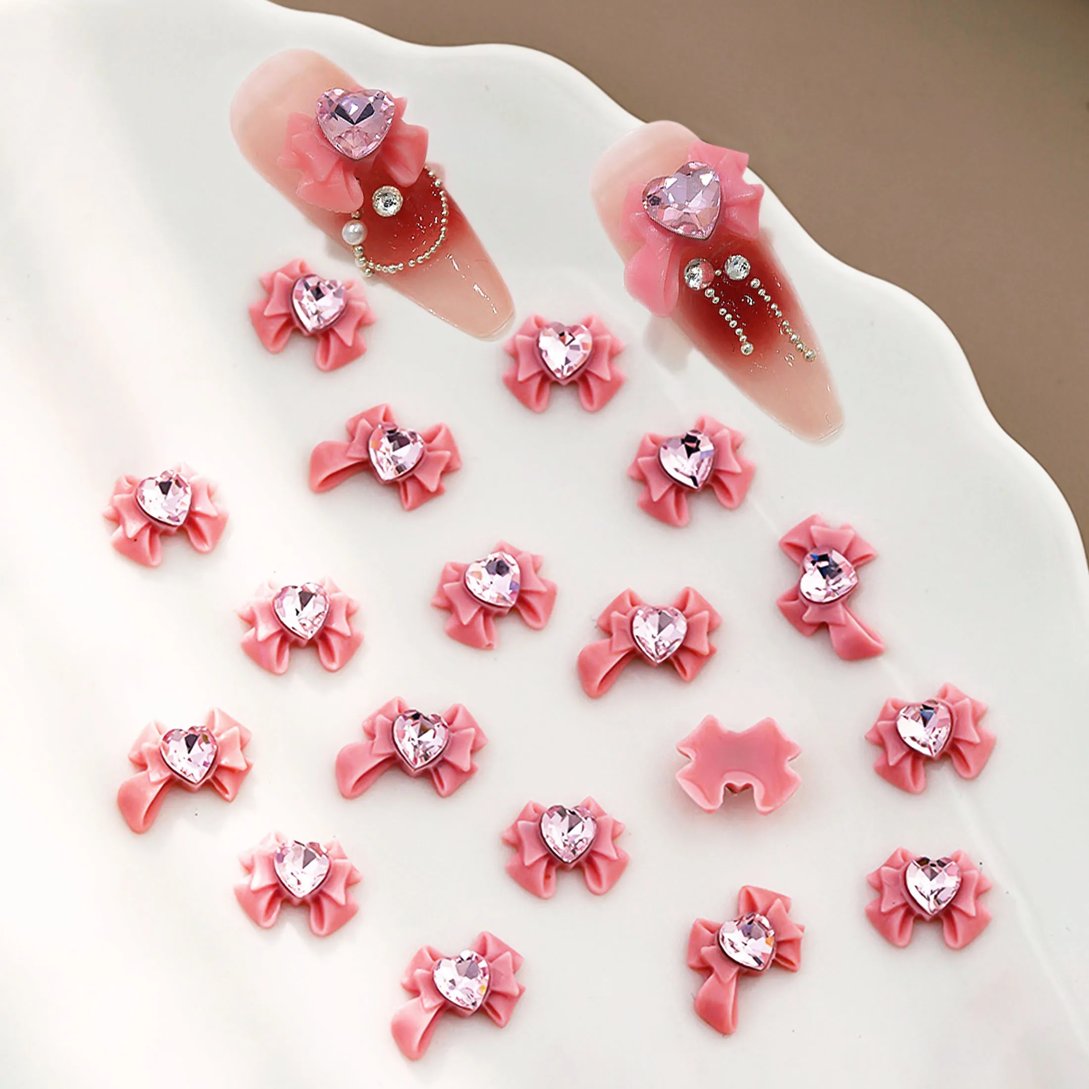 20 قطعة ثلاثية الأبعاد الشريط القوس لامعة كريستال المحبة القلب مسمار التدريبات ل مانيكير تصميم ملحق لتقوم بها بنفسك مسمار الفن الديكور #3