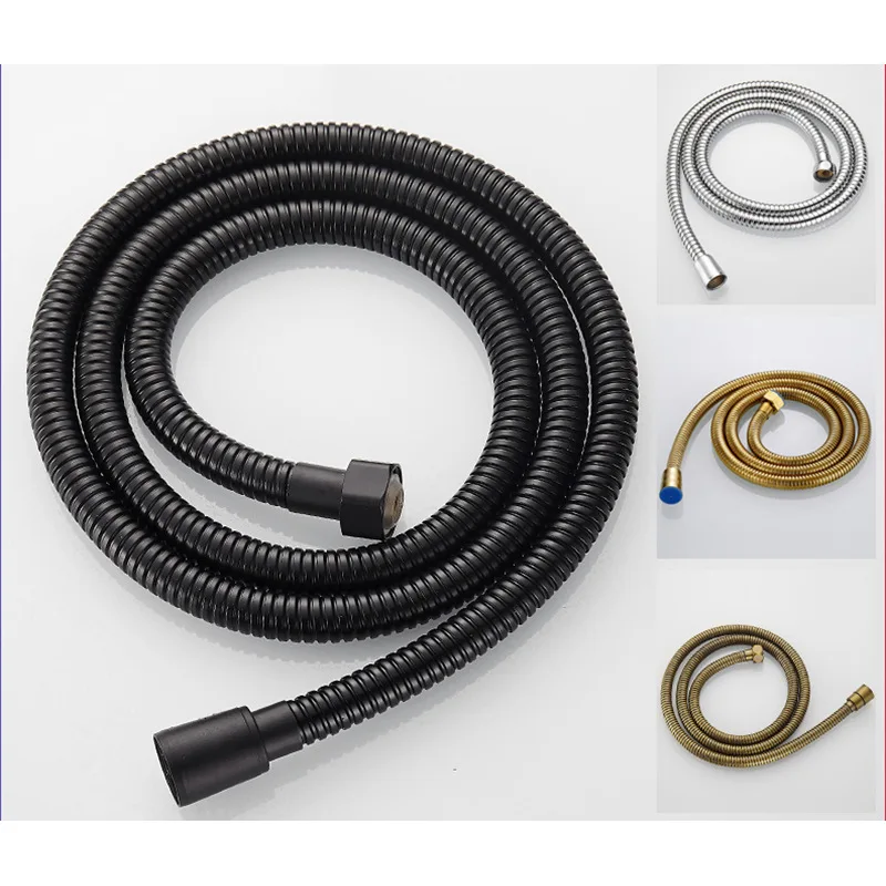 

Обновленный черный гибкий душевой шланг из нержавеющей стали 1,5 м, длинный удлинитель душевого шланга для ванной комнаты, сантехническая тянущая трубка, аксессуары для ванны