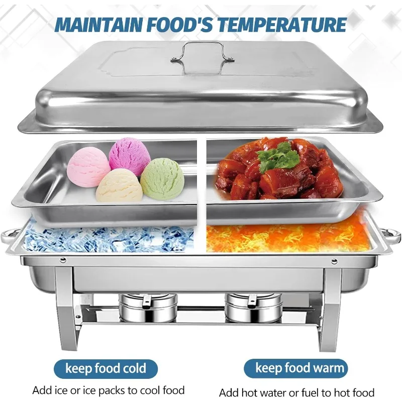 12 Pack Stainless Steel Chafing Dishes 8 Quart Full Size Chafing Dish Buffet Set Silver Rectangular Catering Chafer Warmer