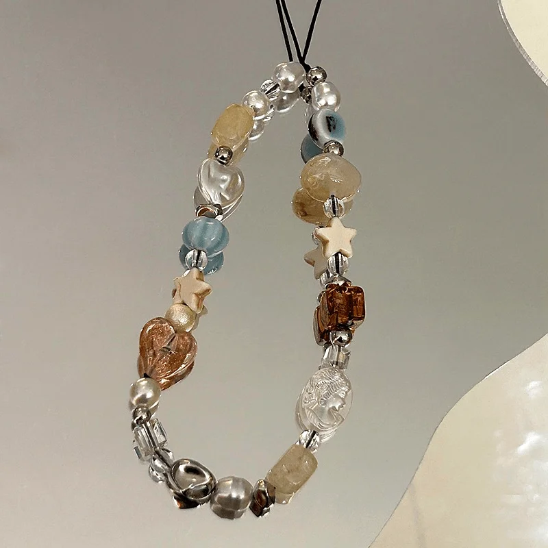 

Handmade glass beads fashion mobile phone lanyard, PVC material, anti-lost camera belt accessories