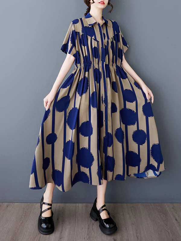 

Summer New Women's Loose Printed Short Sleeve Long Dress Artistic Style High Waist Carriage Wind Large Size Clothing Design