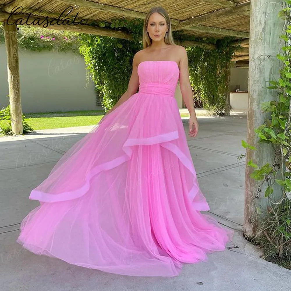 Catasdate Fuchsia Evening Dress A Line Party Dresses for Women Formal Occasion Dresses Elegant Prom Gown vestidos de fiesta