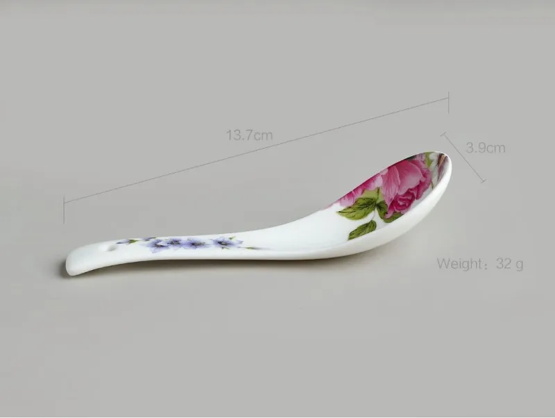 10pcs, bone china spoon set, rose blossom design, kitchen tableware, porcelain soup spoon, ceramic spoon catering, small scoop