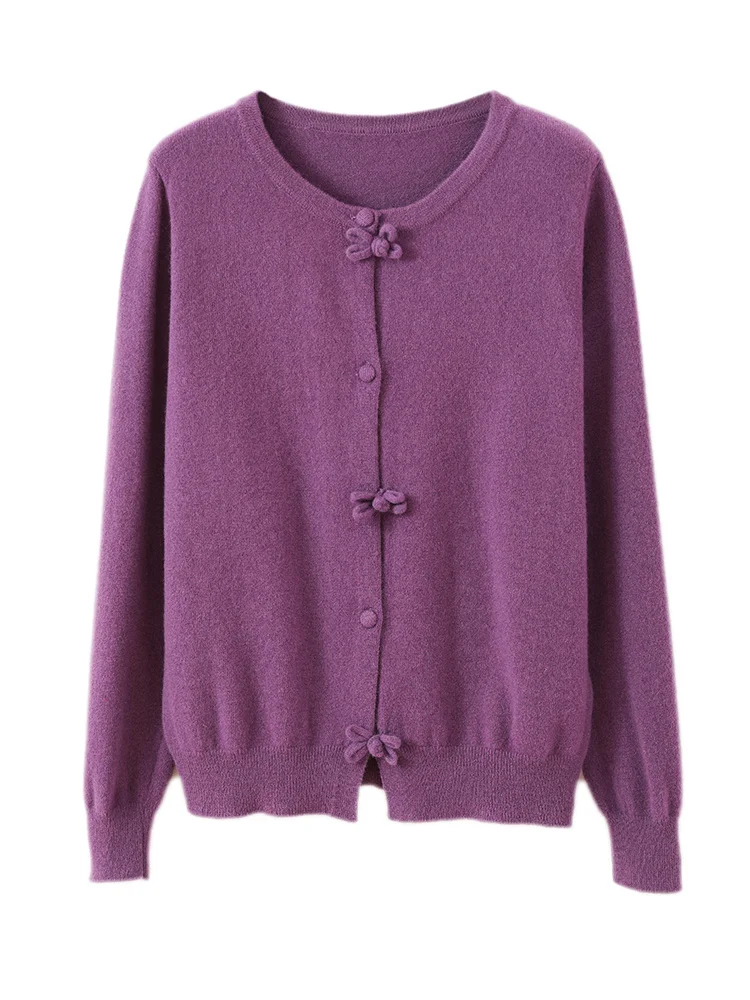 

Новое поступление во французском стиле ретро, мягкий теплый женский кардиган на пуговицах с круглым вырезом, 100% мериносовая шерсть, простые однотонные базовые топы